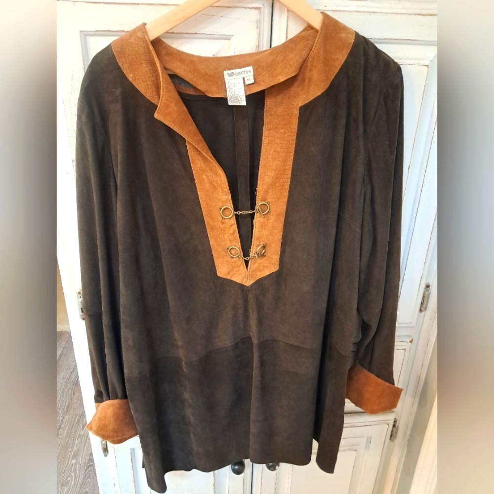 Worth Brand Brown and Tan Women's Leather Tunic XL